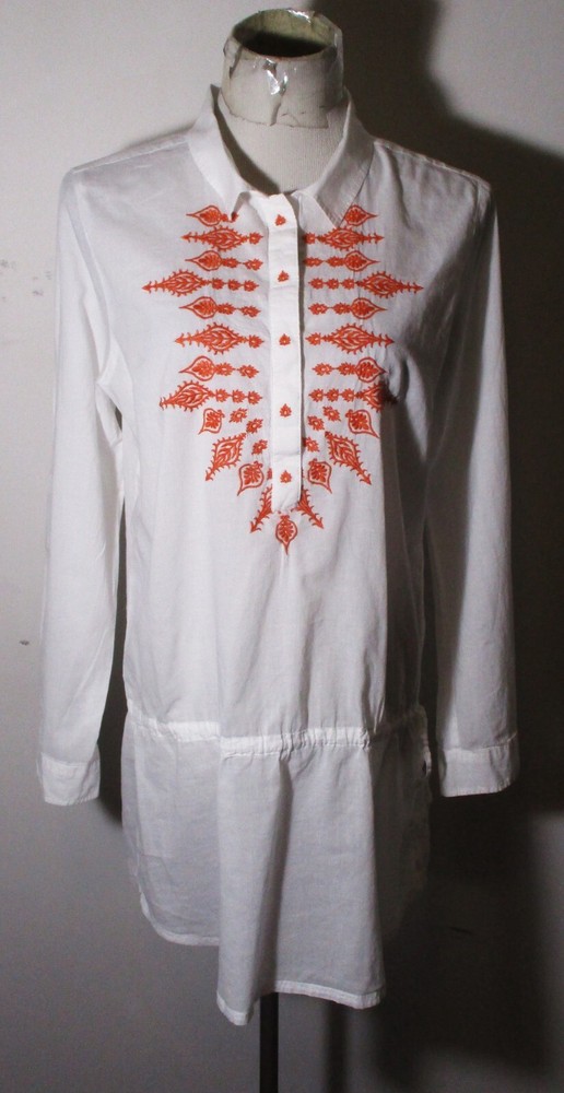 PRANA White Embroidered Organic Cotton Tunic Top Size L