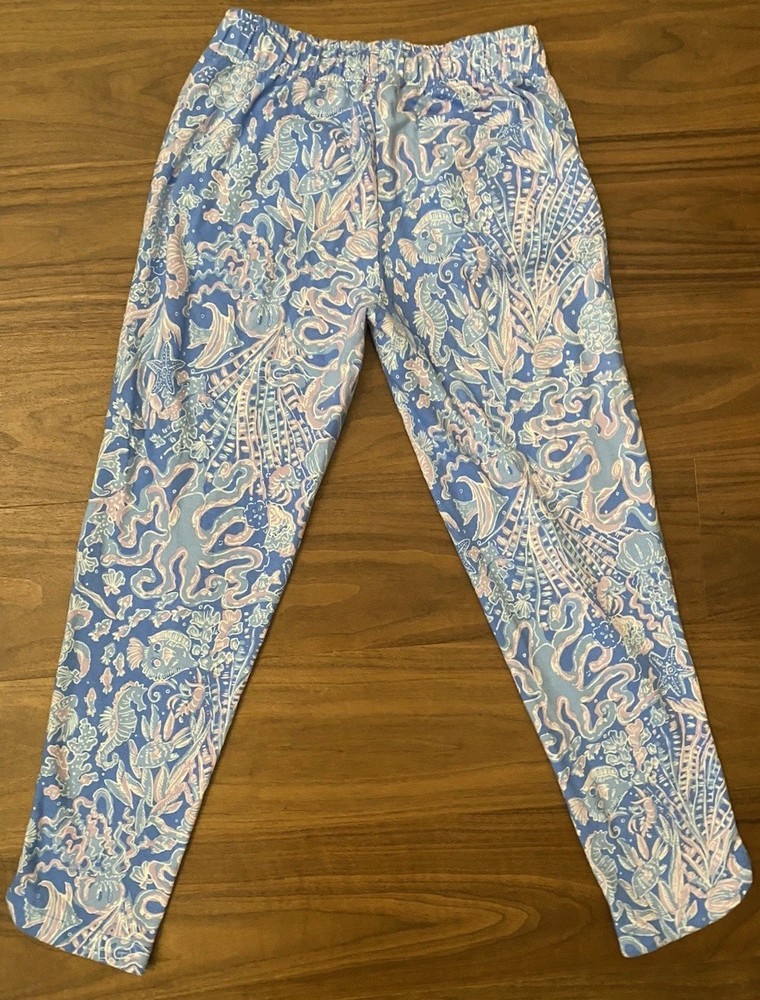 Lilly Pulitzer Women’s Lounge Pants XS Blue Pink Sea Life Print Drawstring Waist