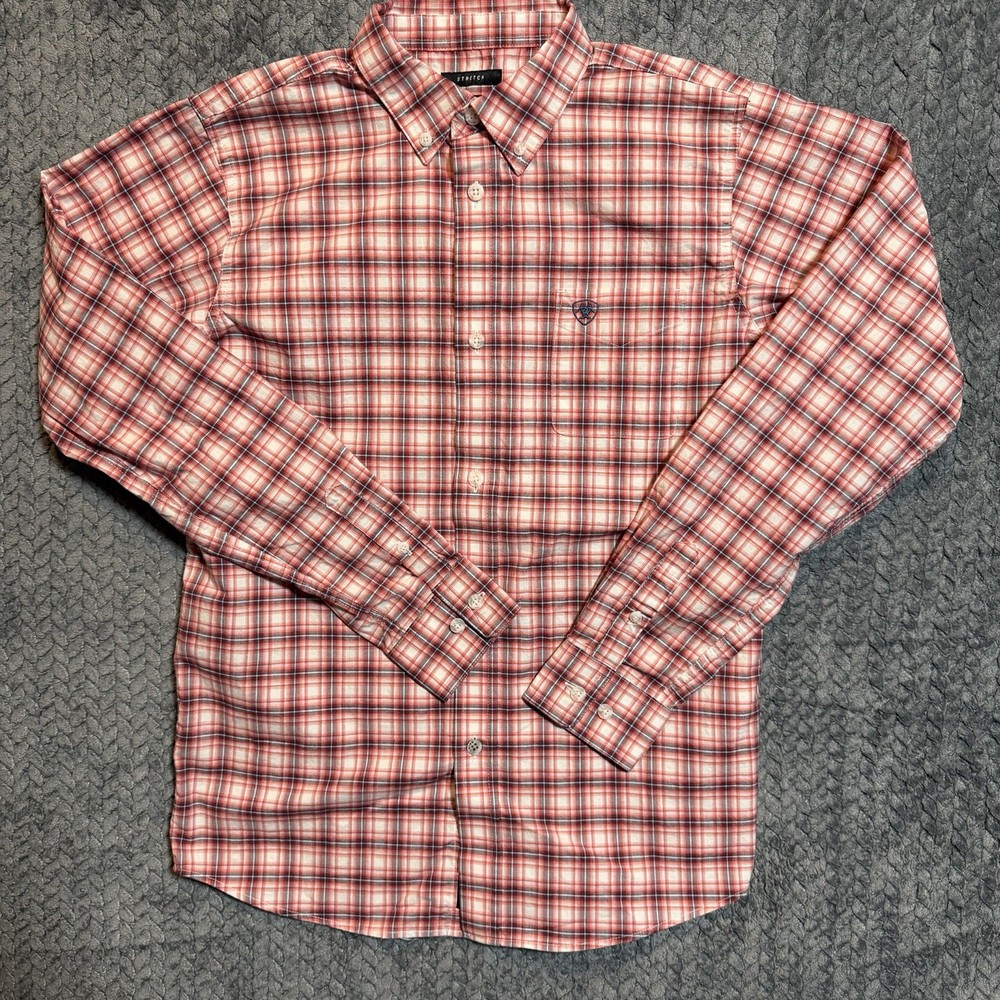 Ariat Pro Series Youth Boys Long Sleeve Plaid Check Button Large Shirt 14-16