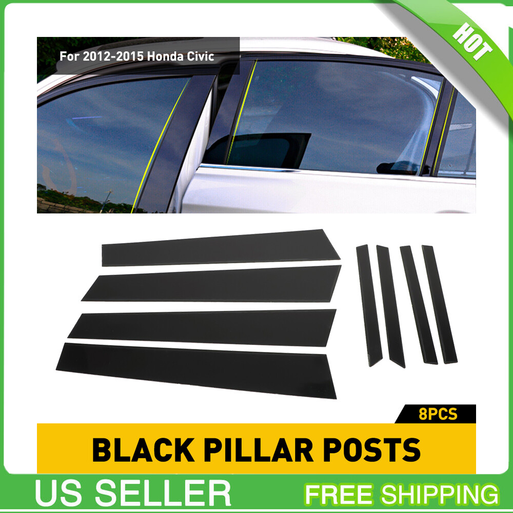 8x Glossy Black car Door Window Pillar Post Cover Trim For Honda Civic 12-15 US
