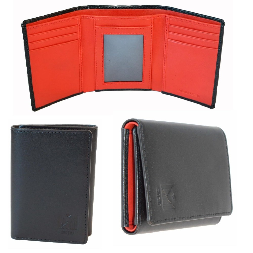 Trifold Premium Leather Wallet for Men with RFID Blocking (Black Red)