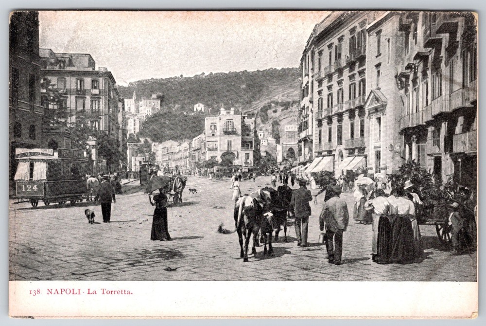 Italy Napoli Naples Piazza della Torretta Street Scene Storefronts Postcard
