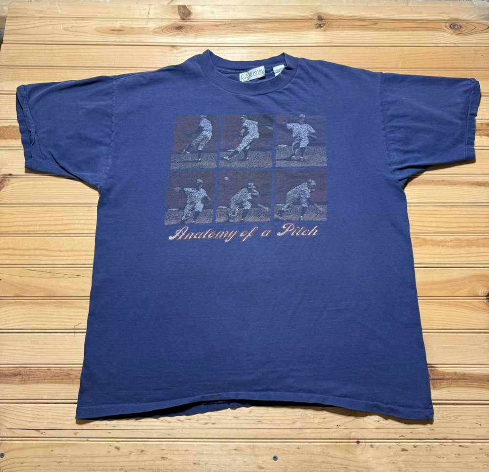 Vintage 90s Anatomy of a Pitch Baseball Single Stitch USA Made T-Shirt XL