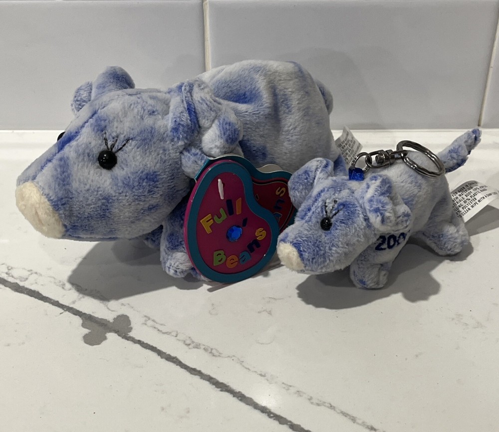 2 Avon Birthstone September 9th 2000 Full O Beans Blueberry The Pig Plush Animal