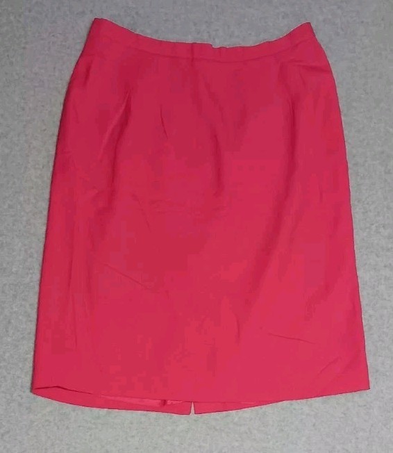 Worthington Linen Blend Pencil Skirt Womens Size 12P Hot Pink Zip Up Button Knee
