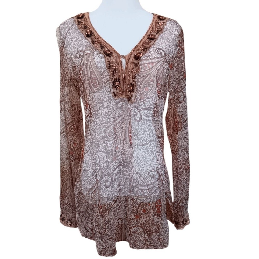 Vintage Y2K 90s Wet Seal Sheer Beaded Blouse Boho Coquette Art Top