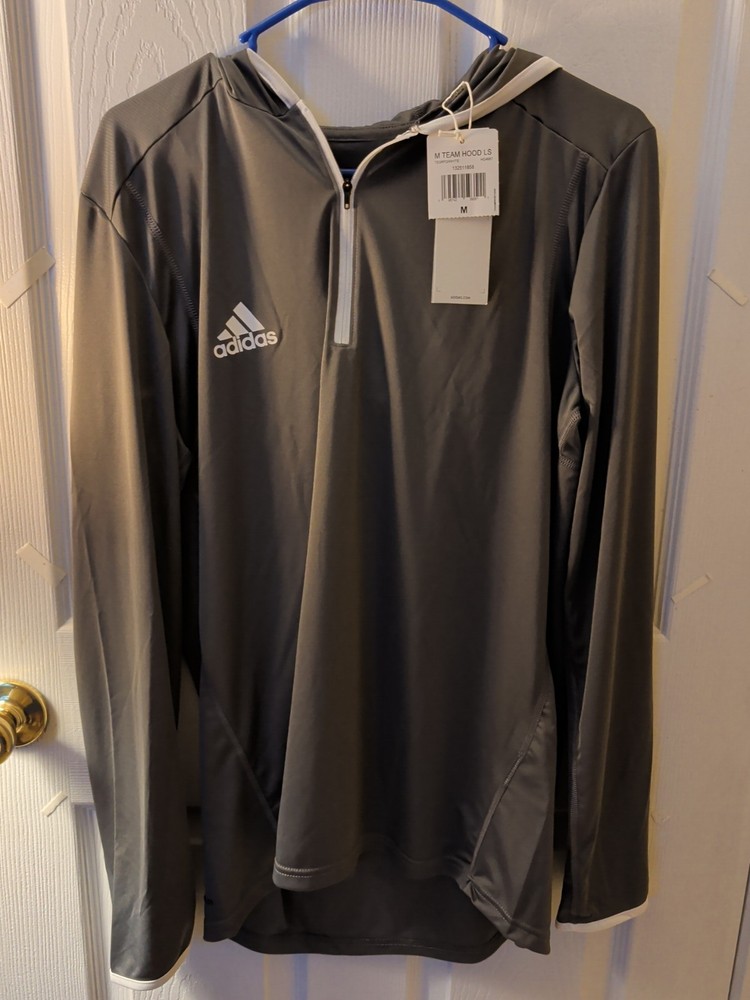 New adidas Men's Team Issue Hooded Long Sleeve 1/4 Zip Tee - Medium
