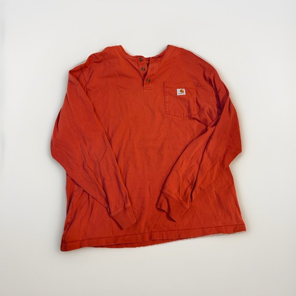 Carhartt Men’s Henley Shirt Size Large,Long Sleeve Red 100% Cotton