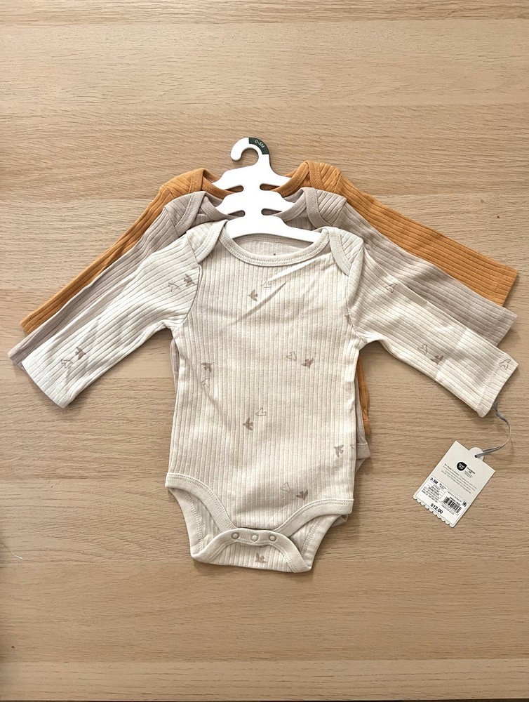 Newborn Cloud Island Baby 3pk Long Sleeve Wide Ribbed Bodysuits 0-3 Months NWT