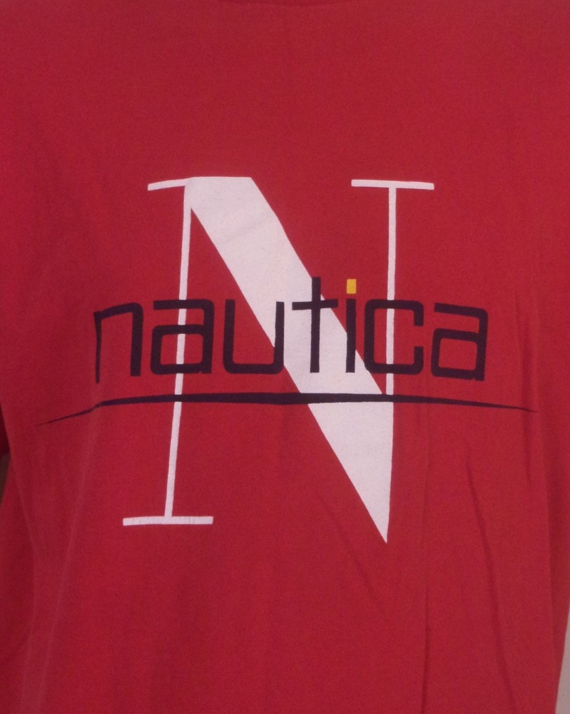vintage 90s Nautica Classic Spell Out Big Logo T-Shirt USA sz M
