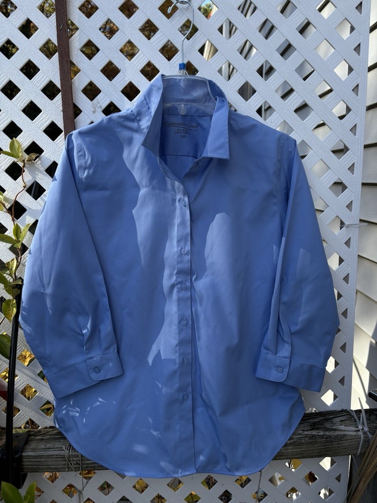 Cold Water Creek Women’s Cotton 3/4 Length Sleeve Button Down Shirt 14 Petite