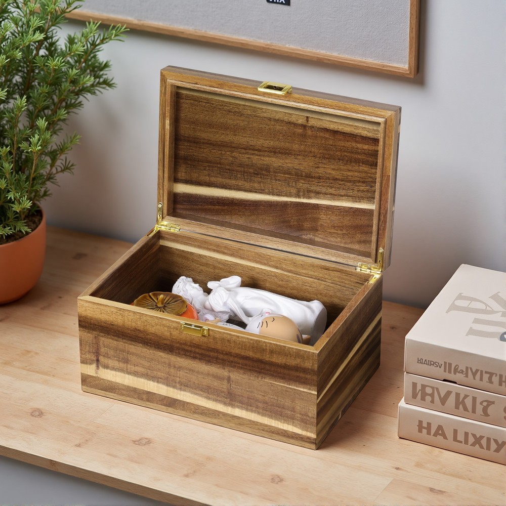 Acacia Wood Keepsake Box for Jewelry Cards and Craft Storage-image