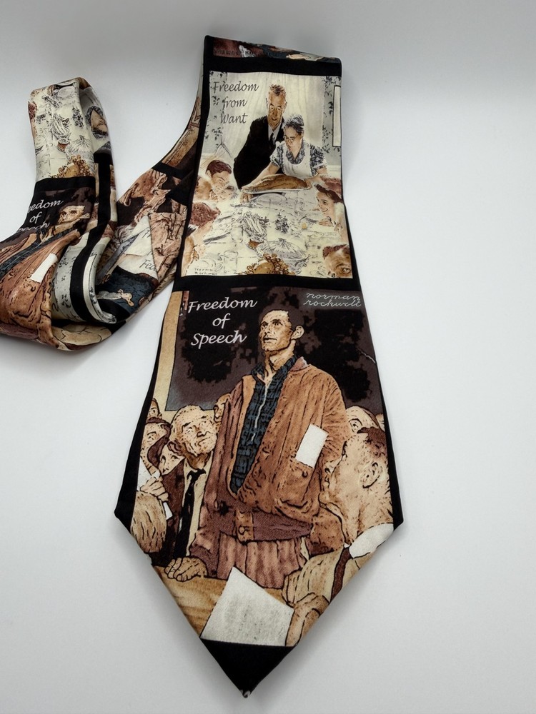 Norman Rockwell Neck Tie 100% Silk Saturday Evening Post Four Freedoms