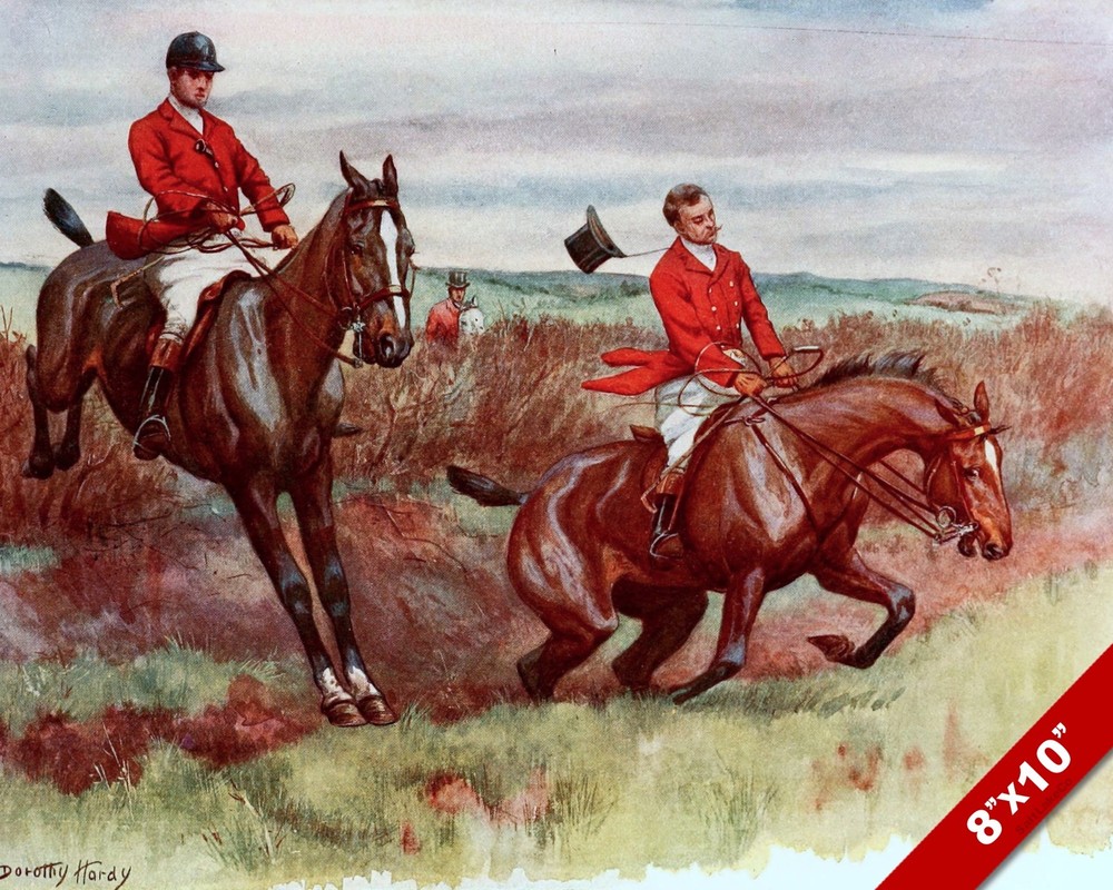 FOX HUNT ACCIDENT HORSE EQUESTRIAN HUNTING ART PAINTING REAL CANVAS PRINT