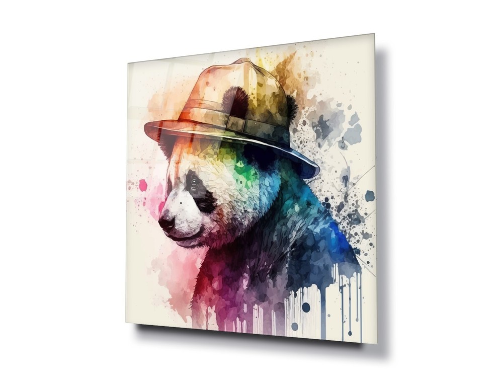 GLASS WALL ART POSTER CANVAS Digital Printed HD PANDA WATER COLOUR ABSTRACT