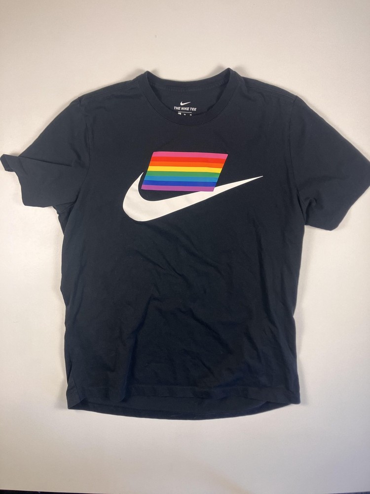 Nike Shirt Mens XL Black Rainbow Swoosh Pride Graphic The Nike Tee Logo