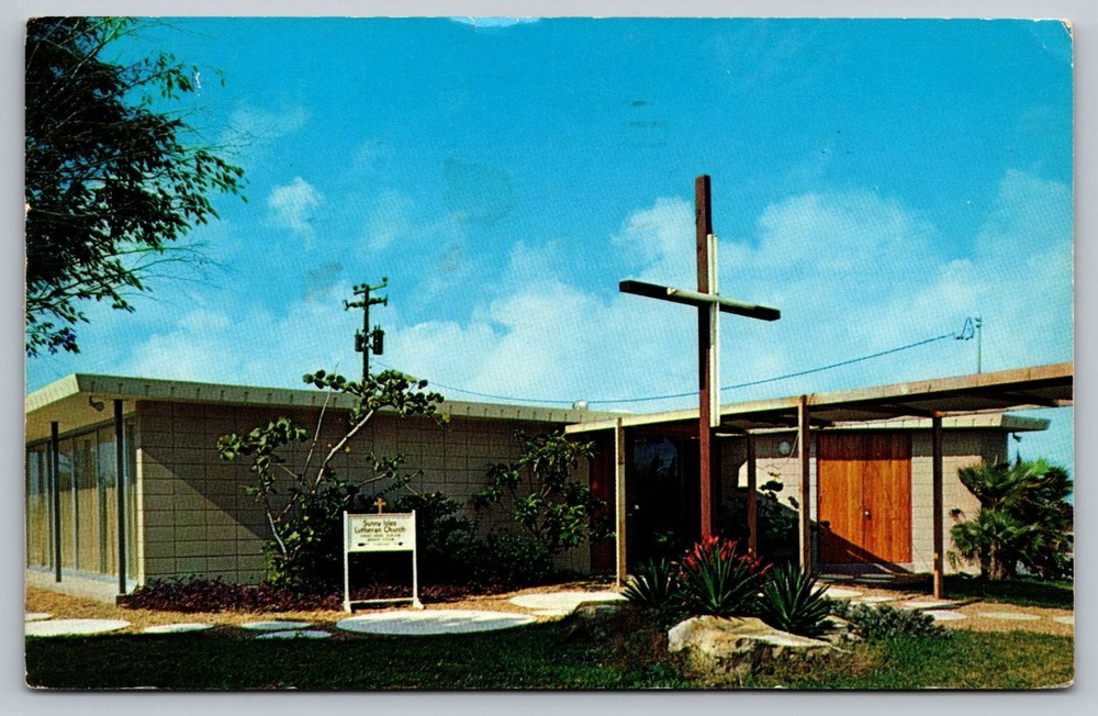 Vintage Sunny Isles Lutheran Church Florida Motel Row Postcard