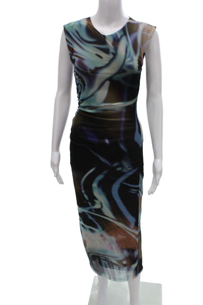 Zara Womens Bodycon Dress Multicolor Mesh Sleeveless Round Neck Mid-Calf Size SFree Shipping in US $100+ Orders | $6.95 Orders Below