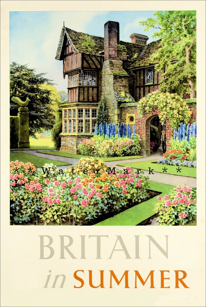 Britain In Summer 1948 Vintage Poster Print Retro Style UK Travel Art Flowers