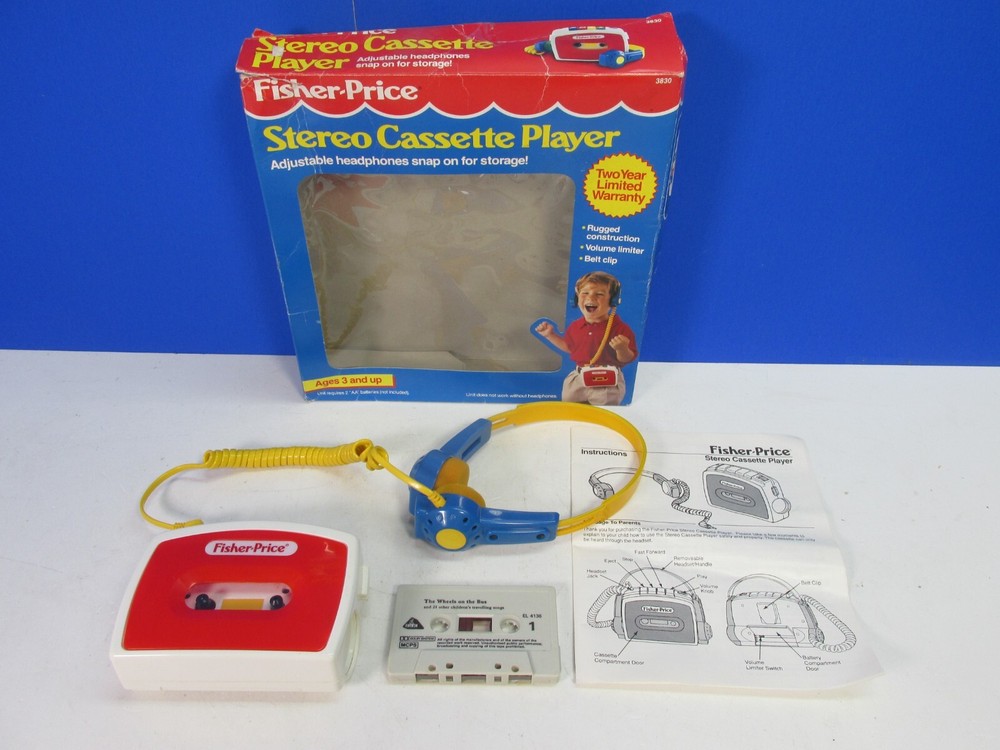 RARE 3830 vintage FISHER PRICE FP MUSIC STEREO CASSETTE TAPE PLAYER WORKING