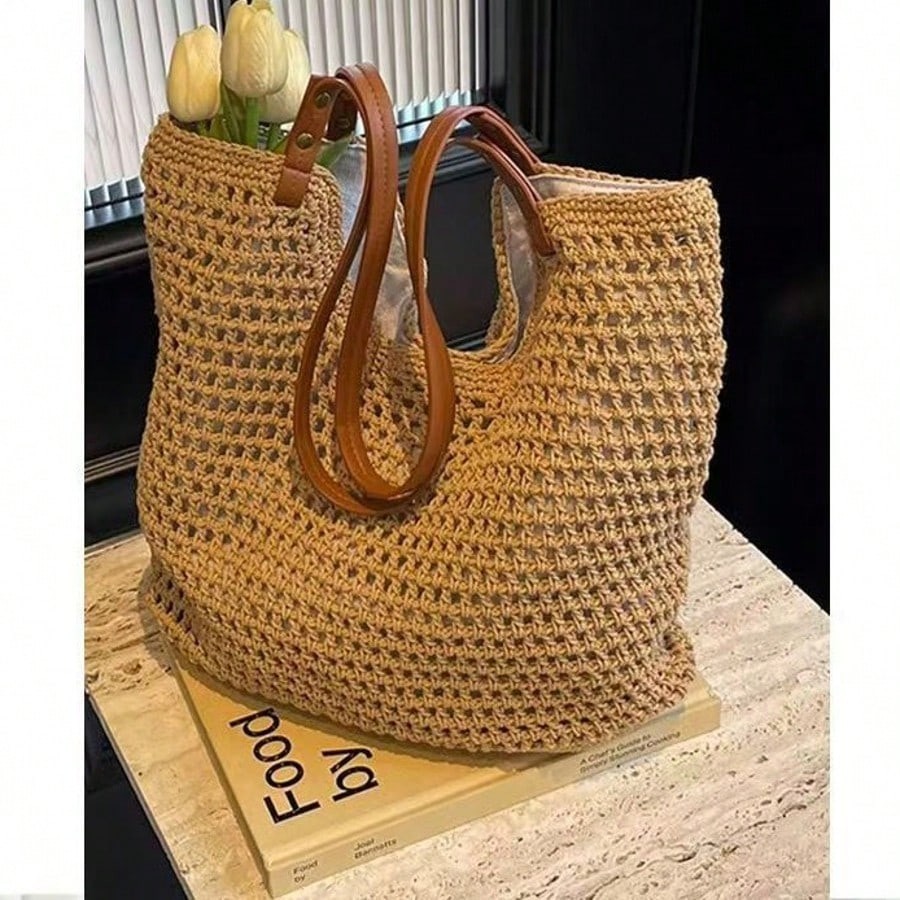 Crochet Mesh Tote Bag for Women Aesthetic Knit Shoulder Beach Travel Bag