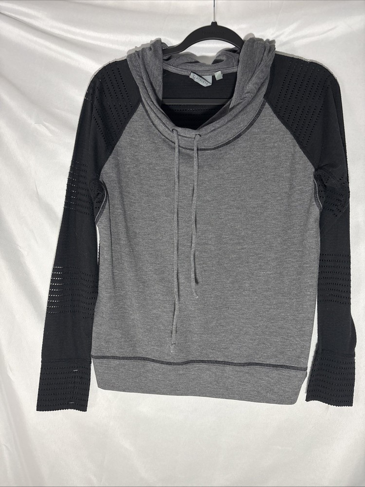 Athleta Limitless Hoodie with Mesh Sleeves Back, Black Gray Women’s Medium