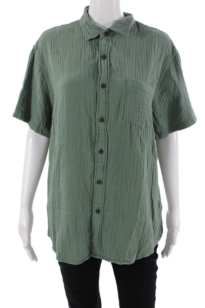 J Crew Womens Green Cotton Collared Short Sleeve Button Up Basic Size LFree Shipping in US $100+ Orders | $6.95 Orders Below