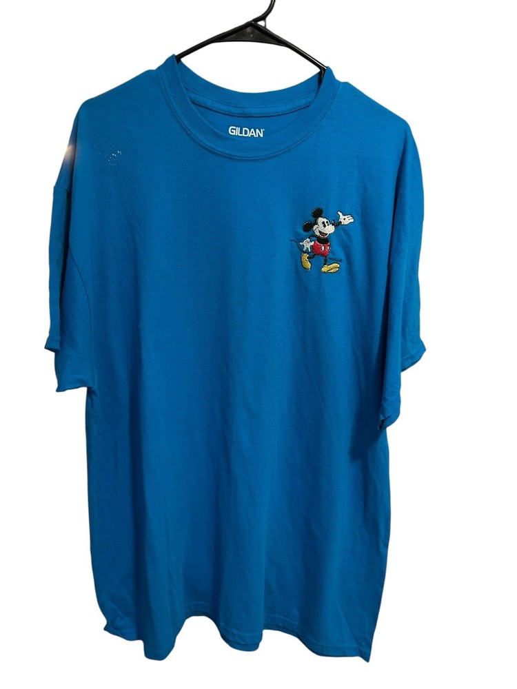 Mickey Mouse T-shirt Men’s Sz XL Blue Short Sleeve Embroidered Chest Logo Gildan