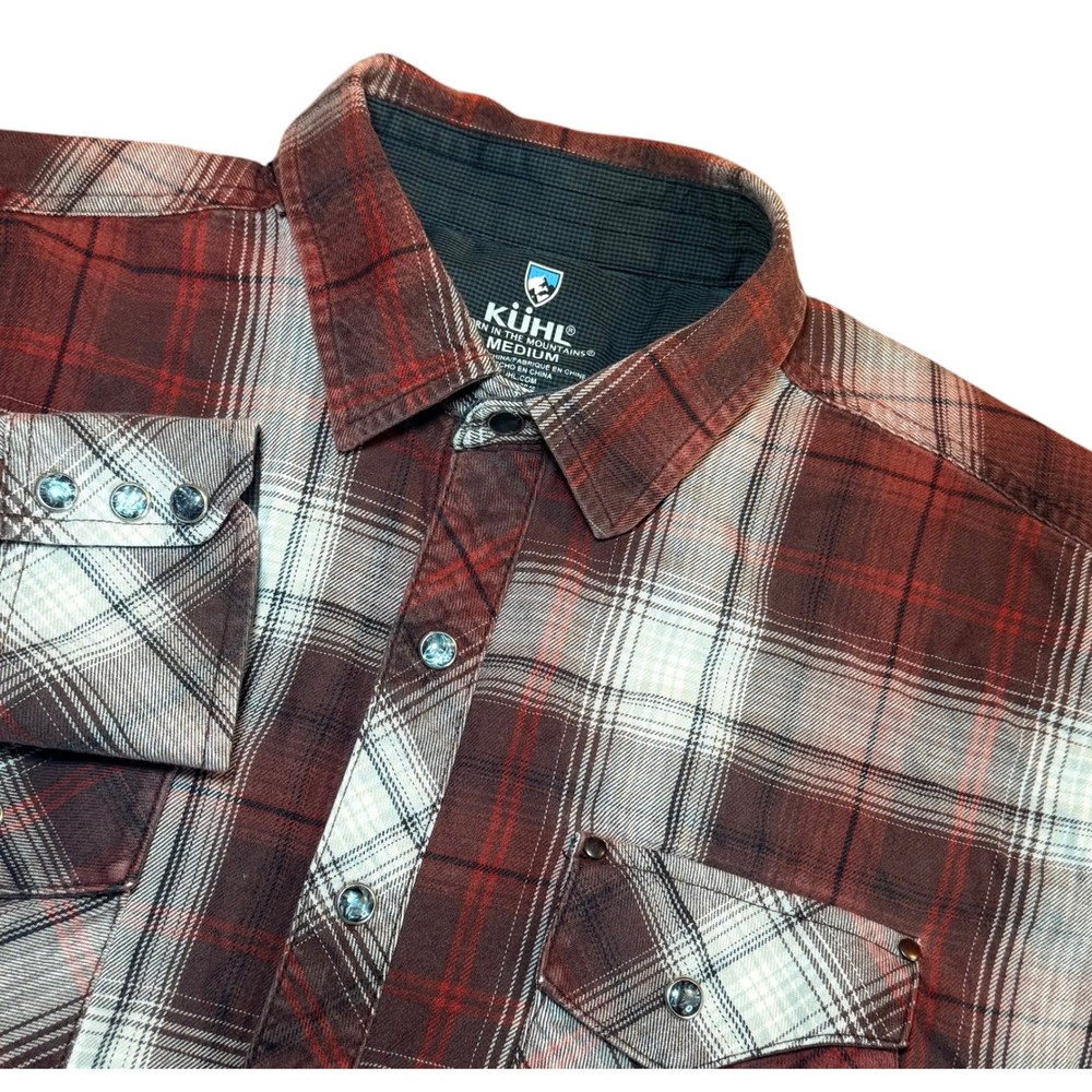 Kuhl Mens M Red Plaid Pearl Snap Long Sleeve Cotton Tencel Lowdown Flannel Shirt