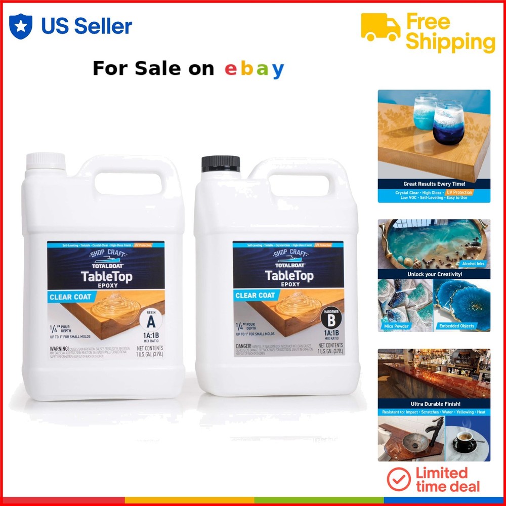2-Gallon Crystal Clear Epoxy Resin Kit for High-Gloss UV-Resistant Tabletops