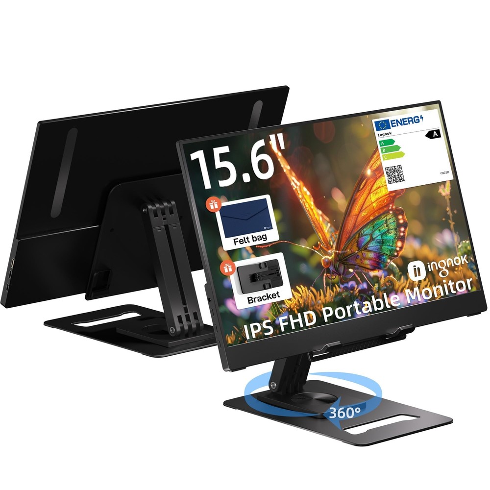 Ingnok Portable Monitor, Ultra Slim 15.6 Inch FHD IPS Laptop Screen Extender ...