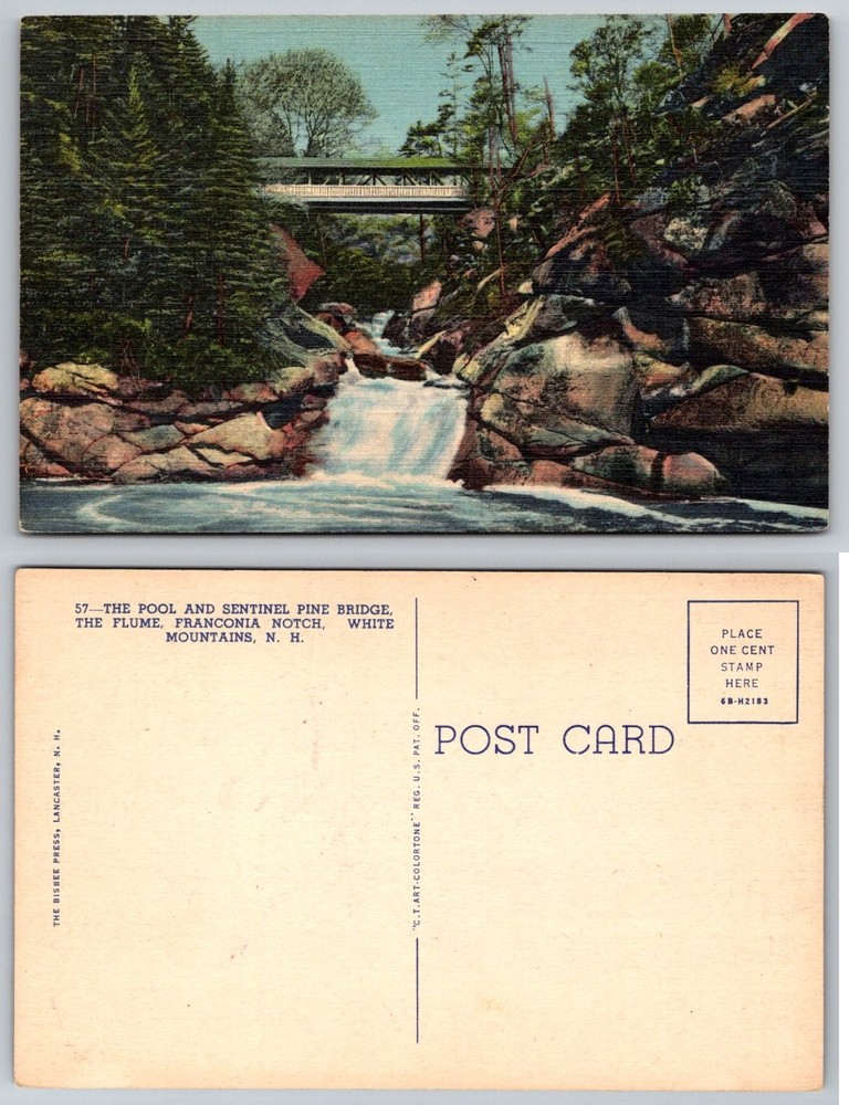 The Pool & Sentinel Pine Bridge Franconia Notch NH White Mountains Postcard
