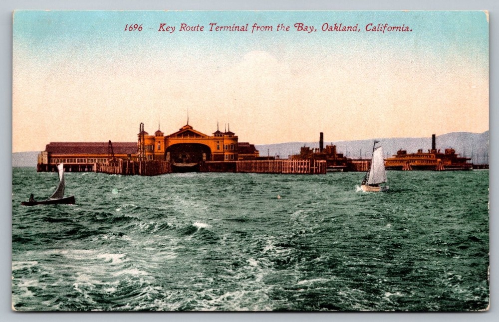 Vintage Key Route Terminal Oakland CA Postcard from the Bay, Ferry Boats
