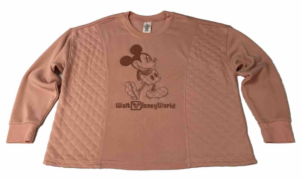 Disney Mickey Mouse Sweatshirt Women XL Quilted 3D Embroidered Pink Relaxed