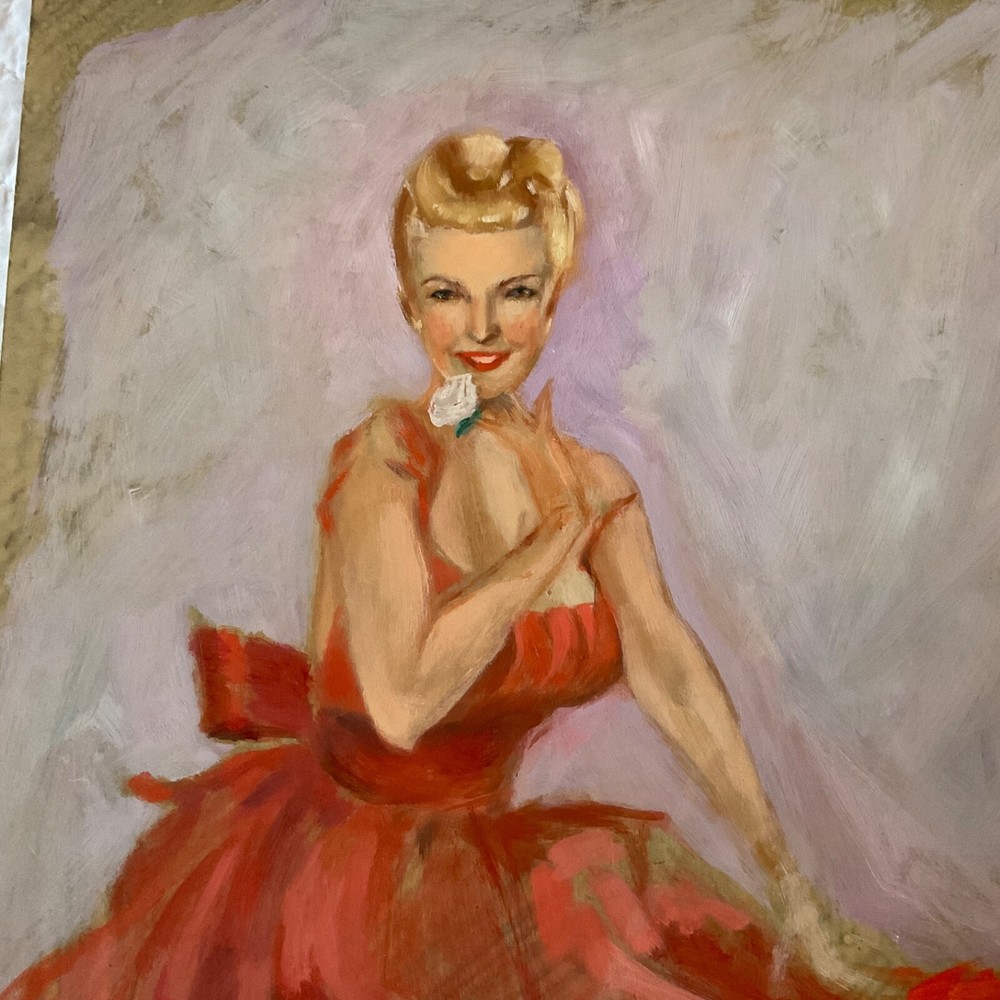 woman portrait original oil painting Vintage