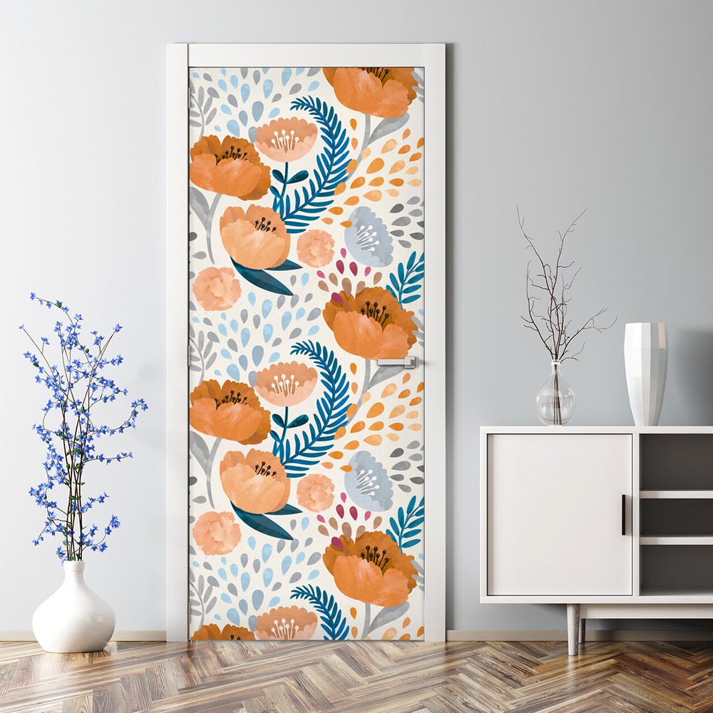 Orange Poppy Bubble Free Door sticker Self Adhesive Decal Home Decor Decal