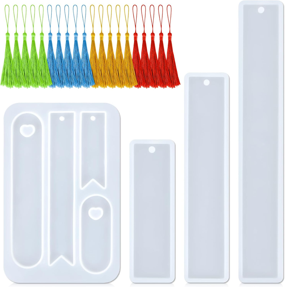 DIY Rectangle Silicone Bookmark Mold with Tassels for Resin Crafts