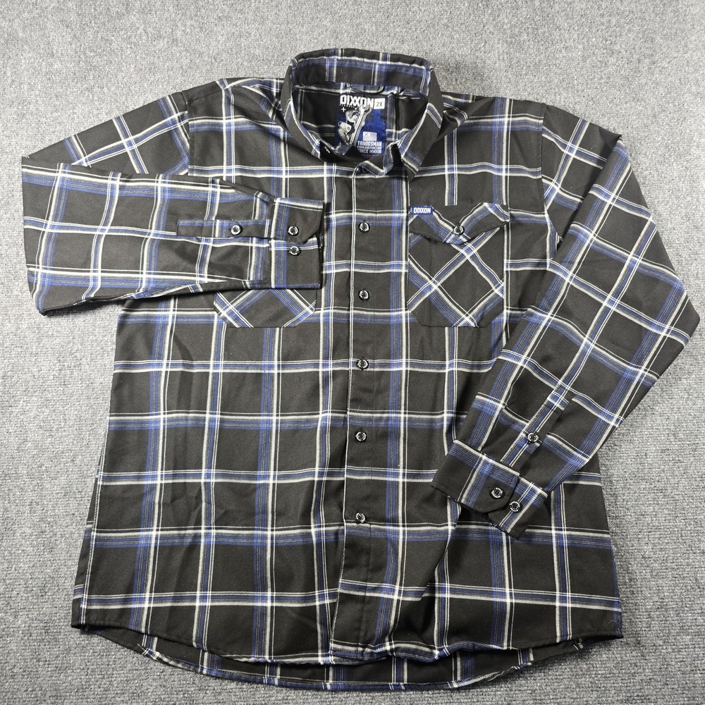 Dixxon Tradesman Plaid Flannel Shirt Men’s 2XL Black Blue Button Front