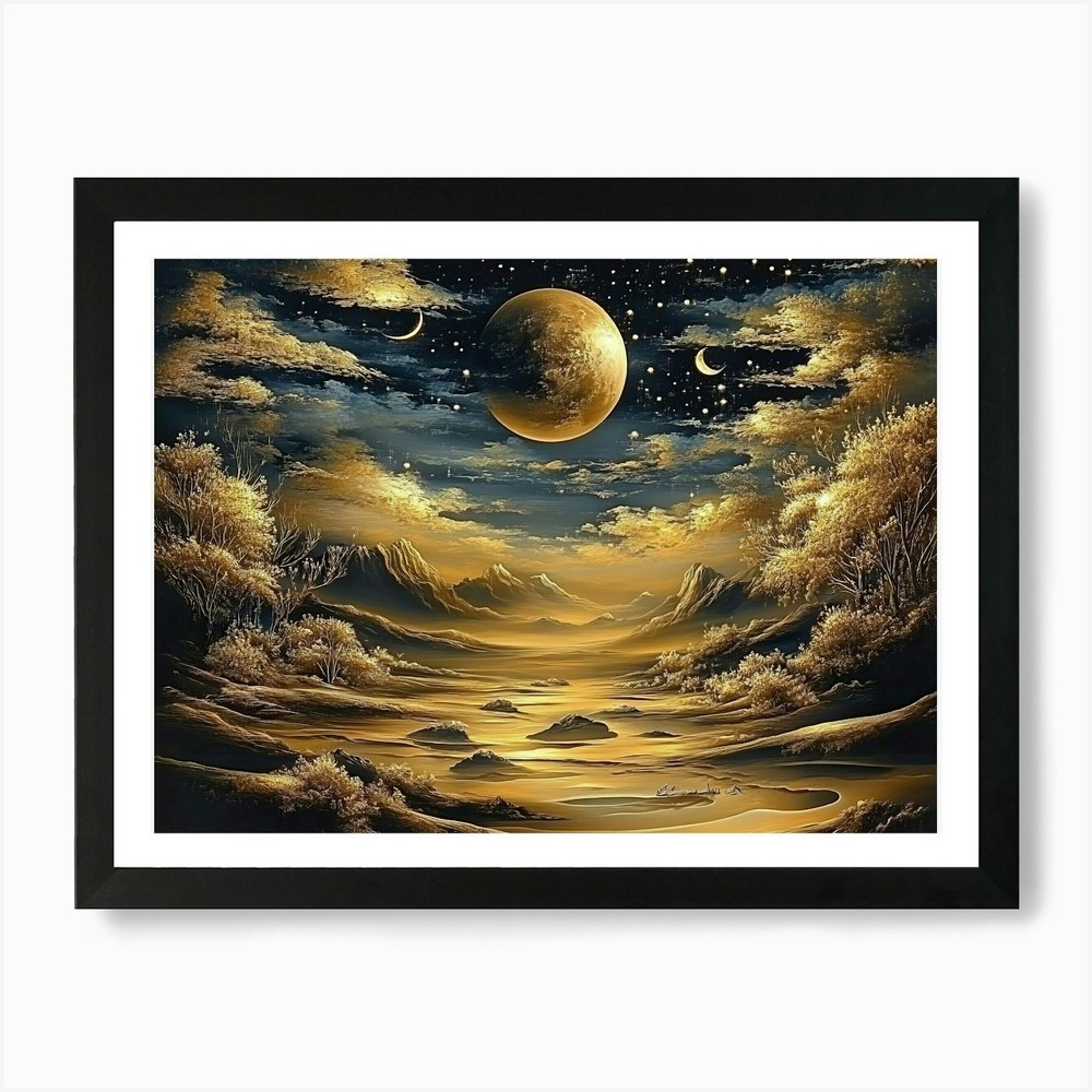 Moon And Stars 2 Art Print Framed Wall Art Poster Canvas Print Picture