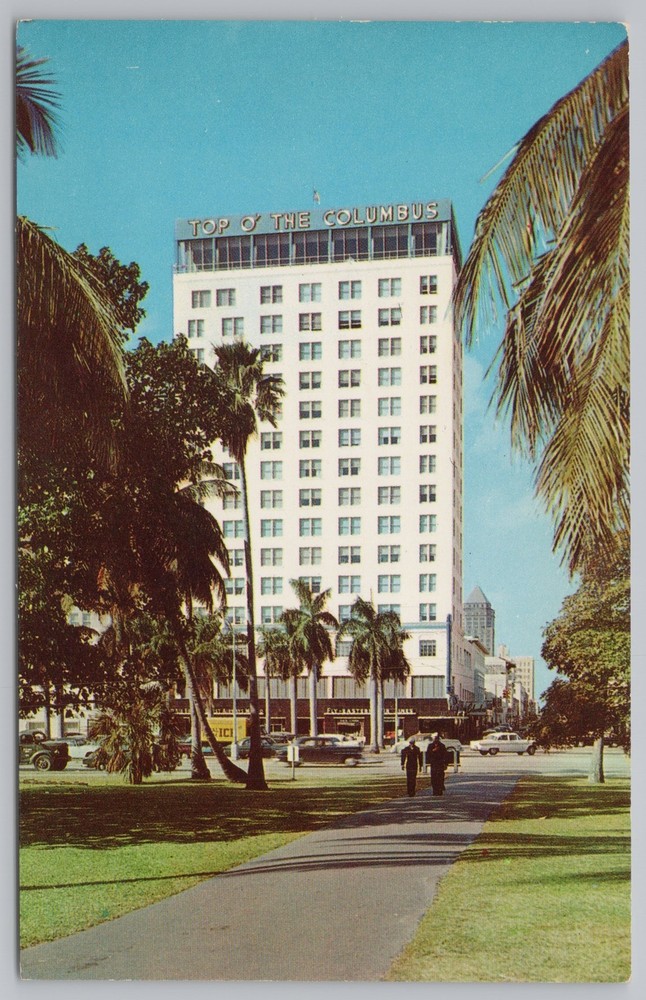 Miami Florida~Bayshore Park & Columbus Hotel~Vintage Postcard