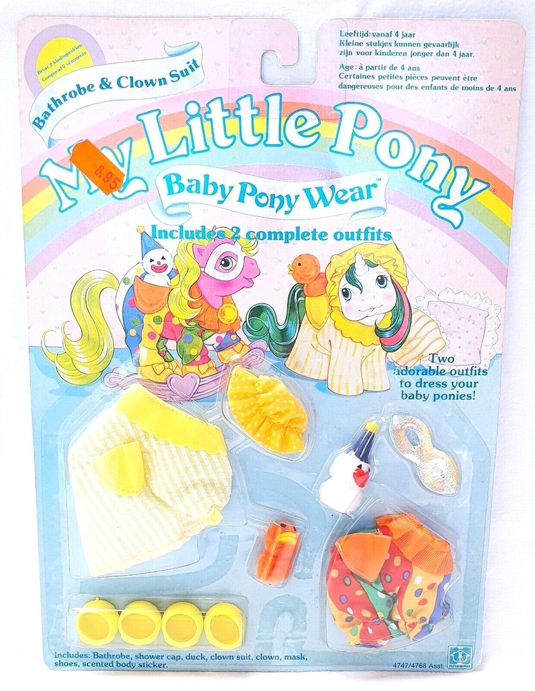 Hasbro MY LITTLE PONY BATHROBE & CLOWN SUIT MLP Baby Pony Wear 2 Outfits MOC`85!
