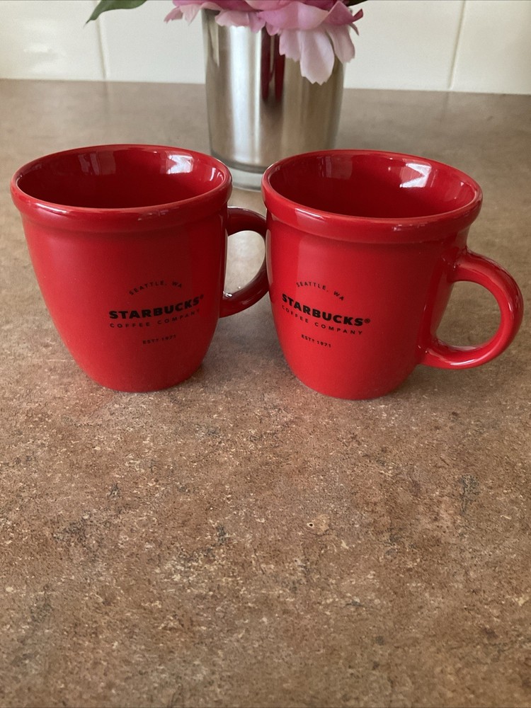 Starbucks Red Espresso Mugs Set of 2 Ceramic 3oz Demitasse Cups Seattle 2016