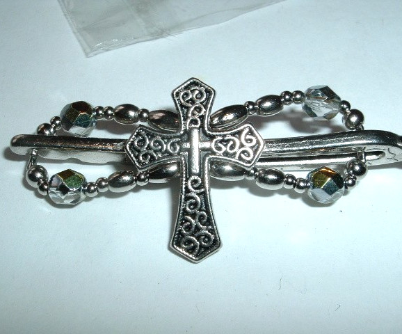 Small Lilla Rose Flexi Hair Clip Silver Cross and Crystal New w Tag