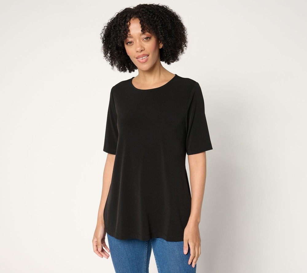 Susan Graver Women's Top Sz S Essentials Liquid Knit A-Line Black A682069