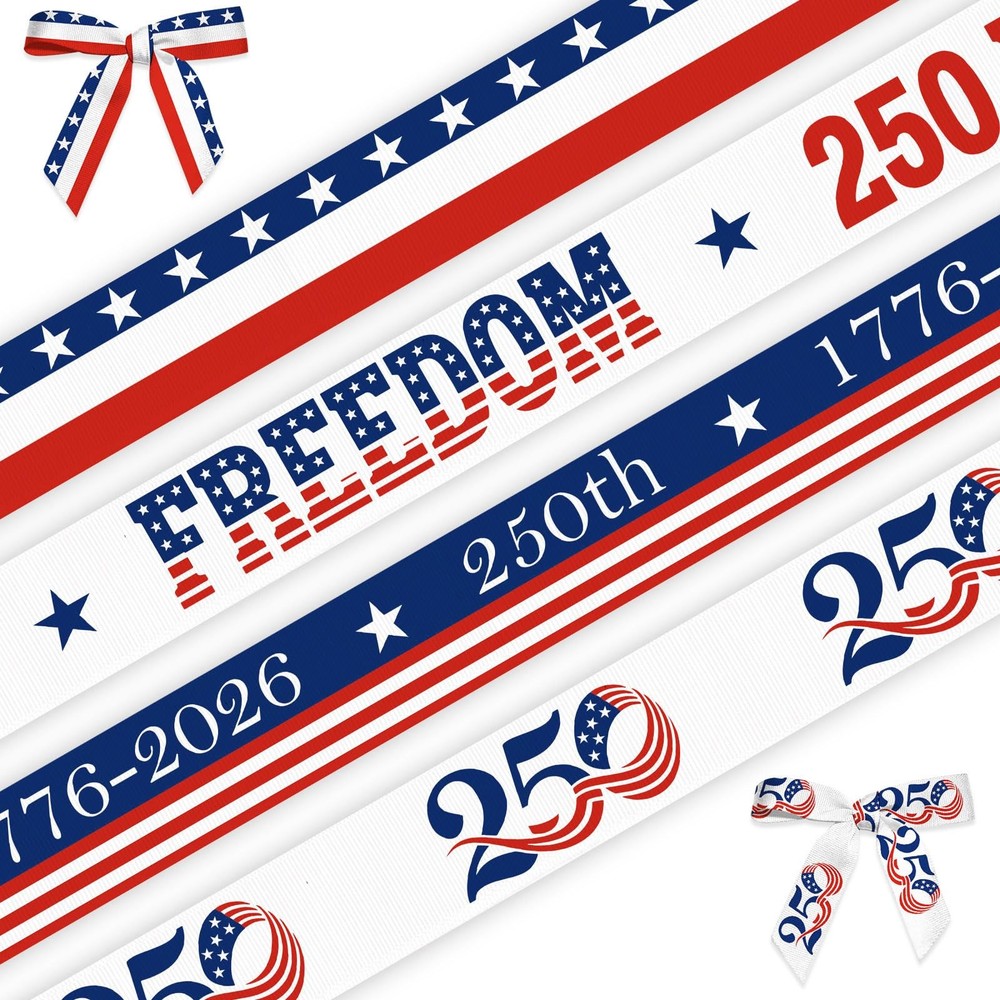 4 Rolls 20 Yards 250th Anniversary USA Patriotic Ribbons, 3/5