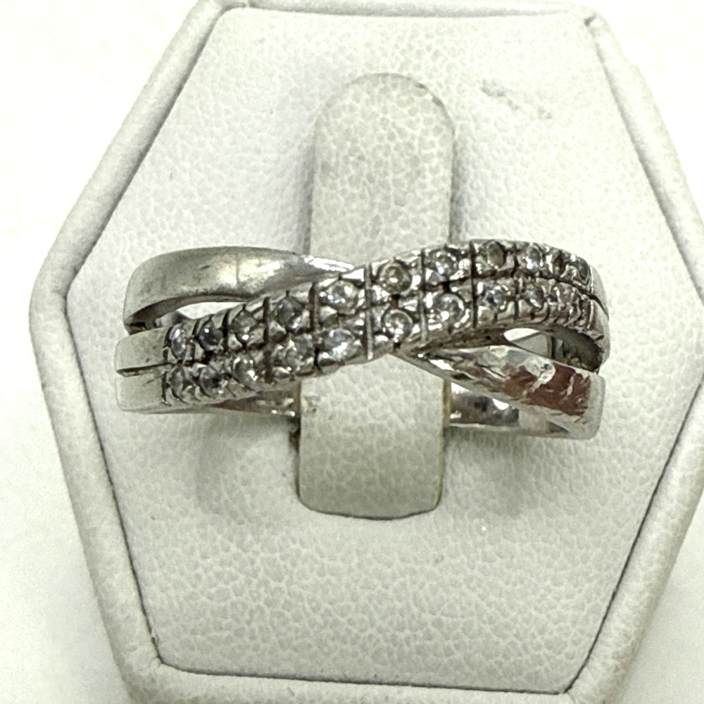 STUNNING .925 Vintage Sterling Silver Estate Ring Size 8.75 w-Colorless stone