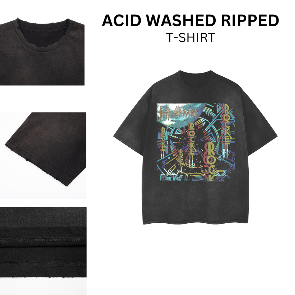 Vintage Acid Washed Ripped Rock Band T-Shirt Unisex 102078 Distressed Retro Style
