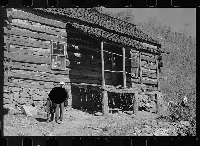 Photo:Shenandoah National Park Virginia 1935 Log Cabin Man in Front