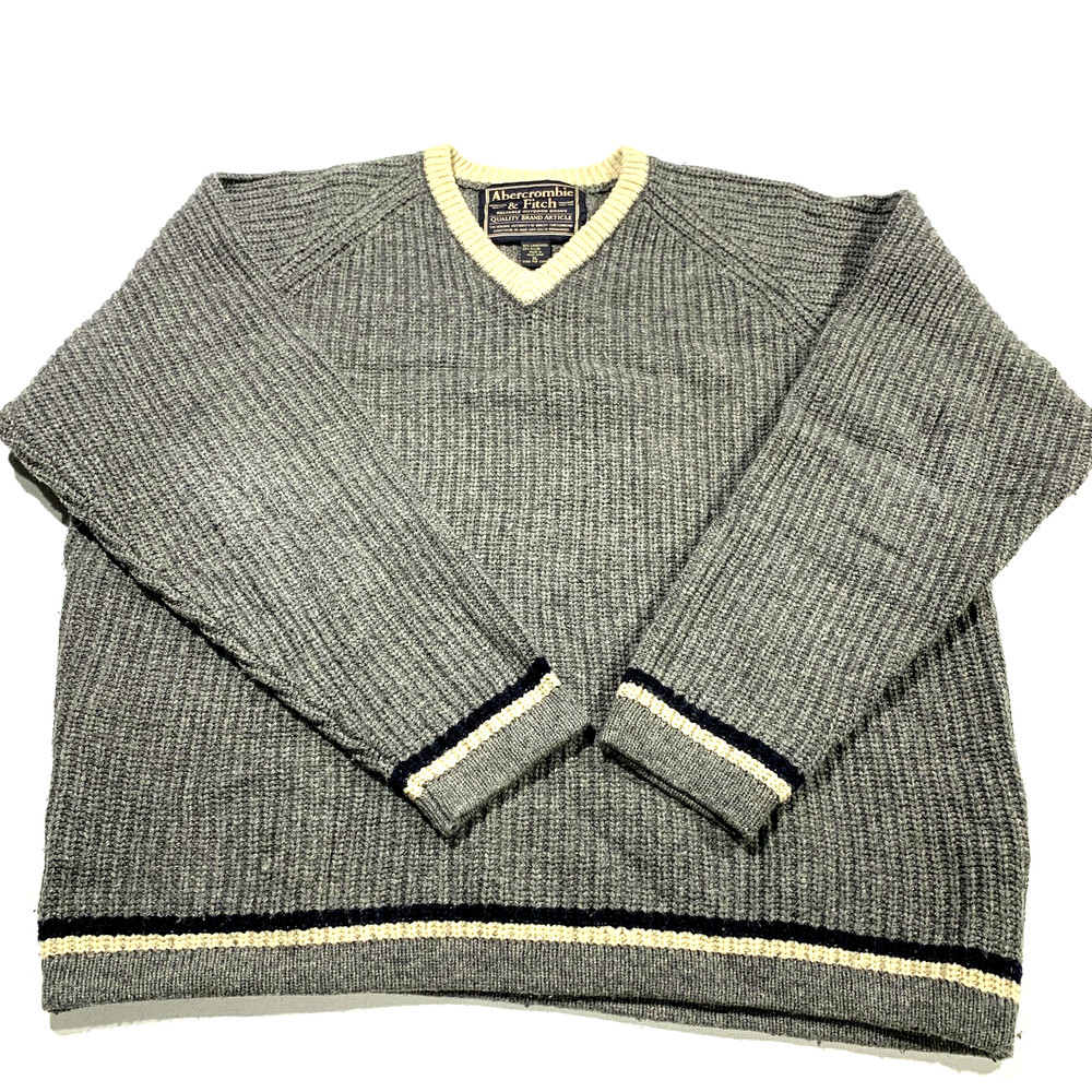 Abercrombie & Fitch Lambswool Blend V-Neck Sweater Men’s Size XL Gray