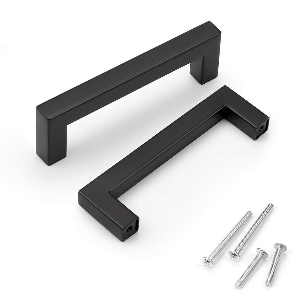 6 Pack 4 inch Black Kitchen Cabinet, Stainless Steel Cupboard Door Handles Pu...